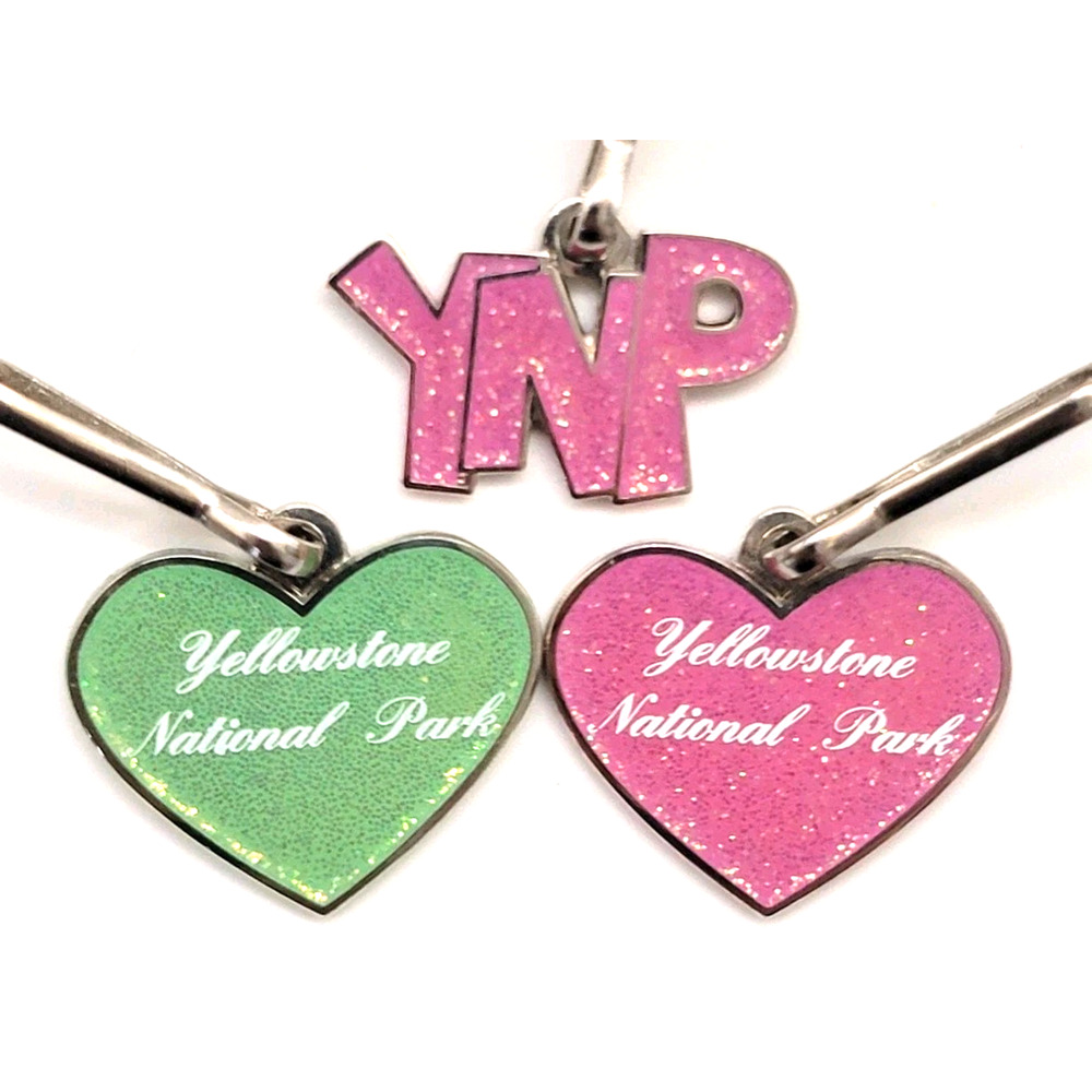 Yellowstone YNP Heart Letter Zipper Pull Charm Pink Green Lot 3
